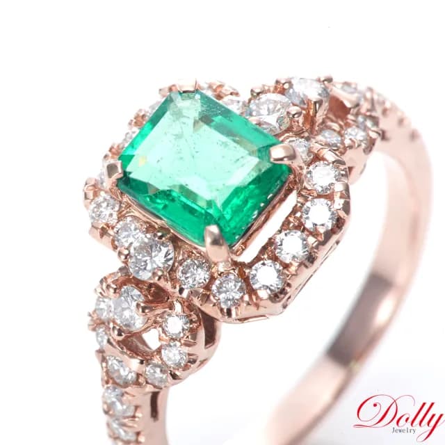 【DOLLY】1克拉 天然哥倫比亞祖母綠18K玫瑰金鑽石戒指-006(母親節 交換禮物 長輩送禮首選)