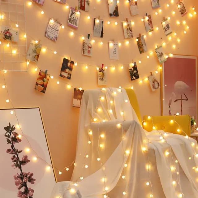 【gin gin】LED燈串 6米 星星/雪花/圓球/水晶/夾子 造型 燈串 單電池/雙供電_兩款可選(聖誕燈 交換禮物)