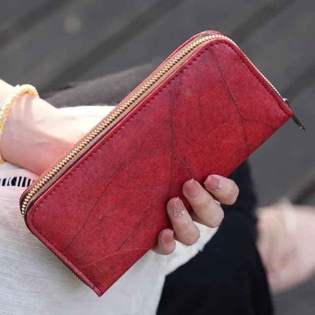 【Tevrin 森光】雙11 樹葉長夾拉鍊款(樹葉錢包／環保再生／文青質感／手工製造)