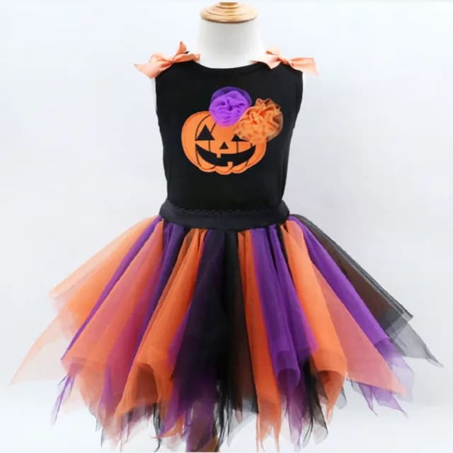 【橘魔法】南瓜骷顱頭拚色紗裙套裝(萬聖節服裝 蓬蓬裙 裙子 舞台表演 角色扮演 女童 兒童 童裝)