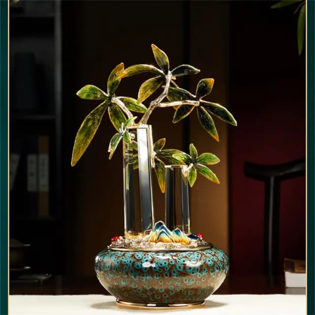【超微米】琺瑯發財樹 聚寶盆 擺件 辦公室裝飾品 公司擺飾 招財擺件 喬遷店鋪開業禮物(聚寶盆發財樹)