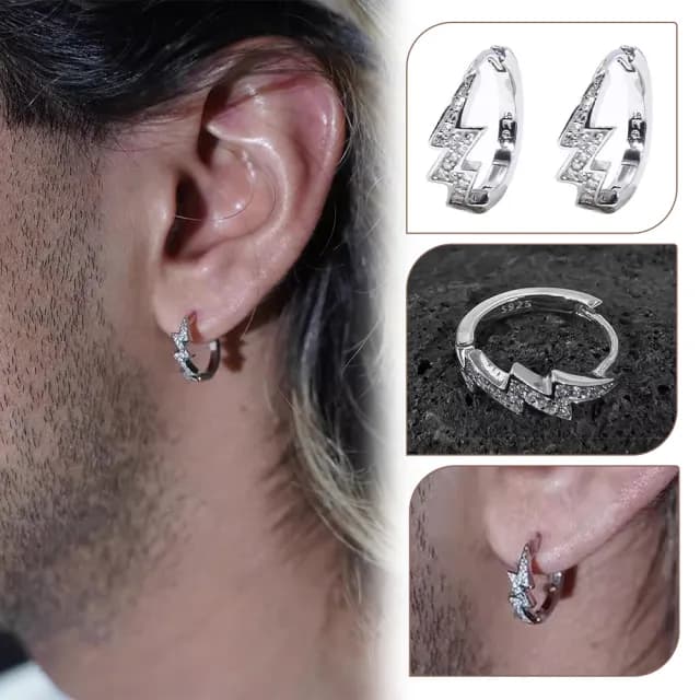 【MoonDy】耳環 男生耳環 閃電耳環 純銀耳環 鑲鑽耳環 個性耳環 抗過敏耳環 耳扣 耳環男