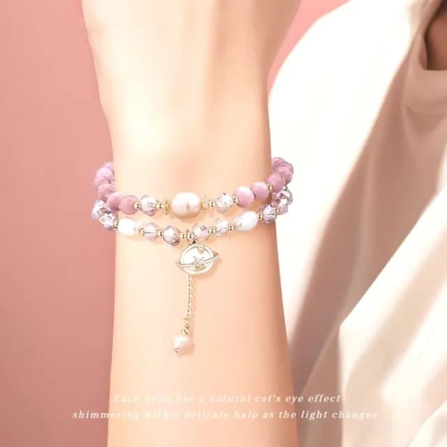 【小眾高級】貓眼石雙圈手鍊(疊戴 多圈 女 甜美 百搭 手串 禮物)
