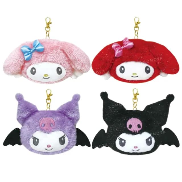 【小禮堂】Sanrio 三麗鷗 絨毛大臉伸縮票卡零錢包 天使系列 美樂蒂 酷洛米(平輸品)