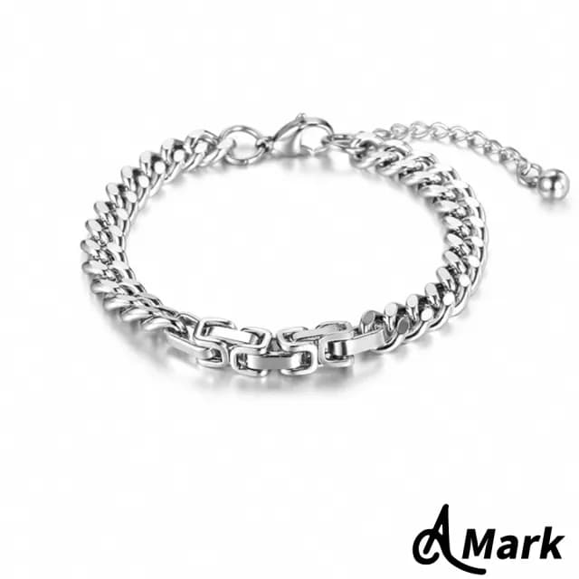 【A MARK】鈦鋼手鍊/個性龐克嘻哈拼接316L鈦鋼手鍊(B款 鍊長19CM)
