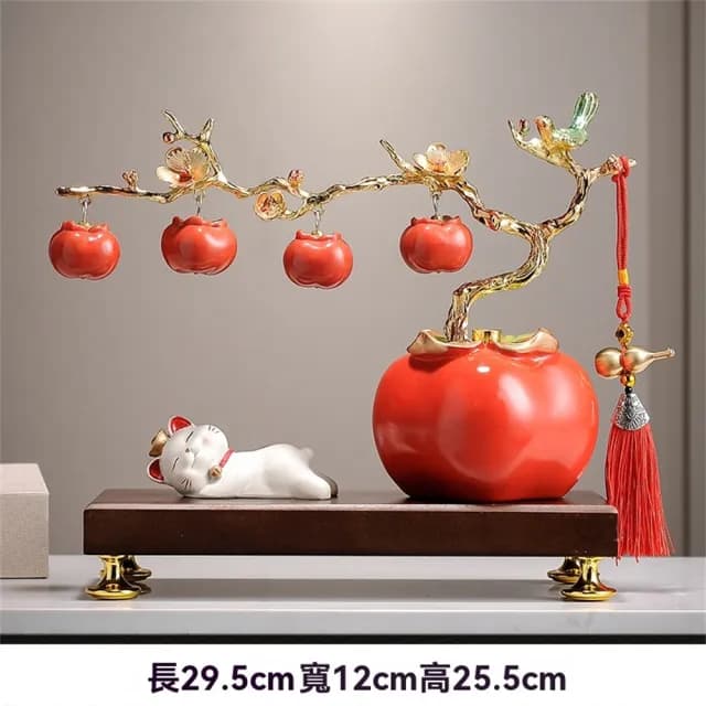 【超微米】招財貓擺飾 柿柿如意柿子擺件 客廳擺設 辦公室裝飾品 喬遷開業禮物 禮品(躺賺招財貓擺飾)
