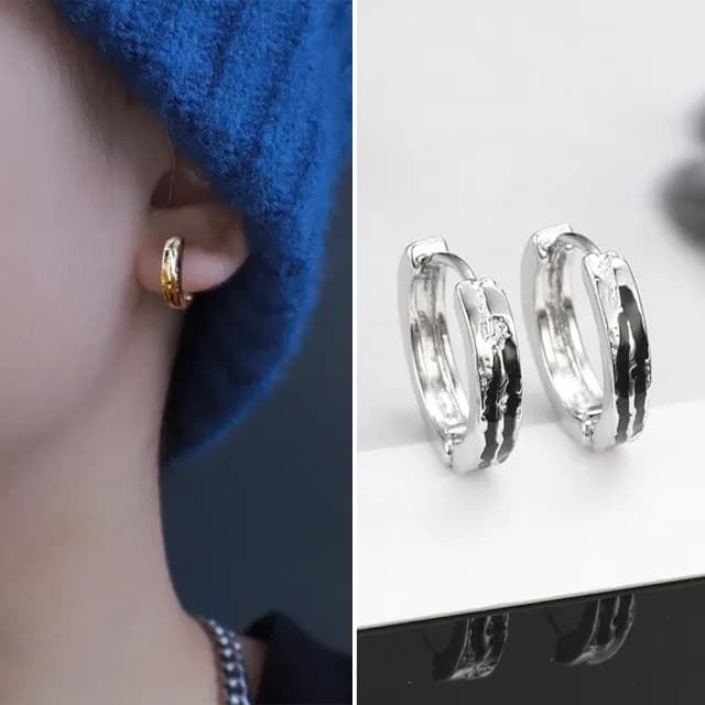 【LEEHER】雙11 鎏金耳飾/撞色設計/925銀耳環/啞光電鍍/小圈耳扣/潮男配件/抗過敏/低調百搭