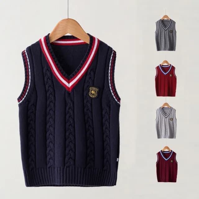 【橘魔法】英倫學院風針織V領(背心 毛線背心 毛衣 針織 外搭  女童  兒童 童裝 男童 針織毛衣)