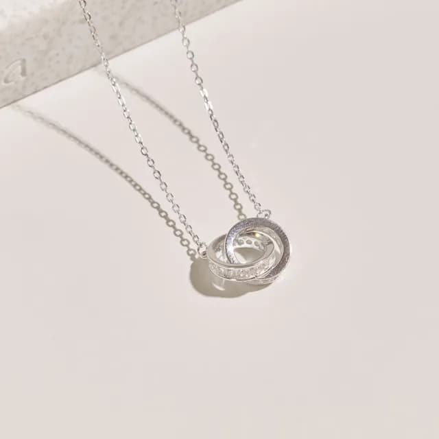 【vacanza】鑲鑽雙圈相扣．純銀項鍊