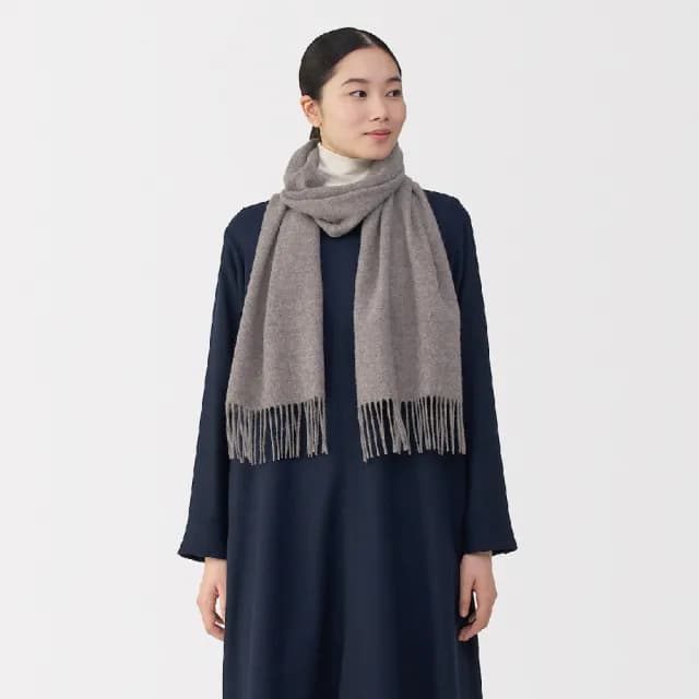 【MUJI 無印良品】蓬鬆羊毛圍巾(紅色/灰色/黑色/煙燻藍/深摩卡棕)