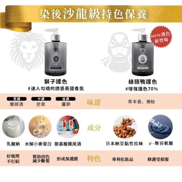 【MPB 巴黎小姐】獸首護色洗髮精300ml+孔雀護髮素150ml(固色 漂髮 精華乳霜 潤絲精 摩洛哥油 母親節禮物)