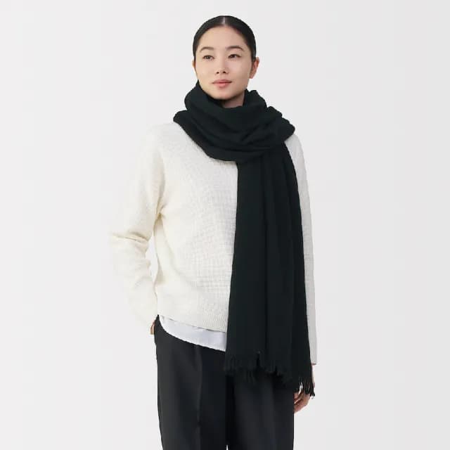 【MUJI 無印良品】蓬鬆羊毛大披肩/輕薄(淺灰/黑色/淺藍/墨灰/淺米/紅色)