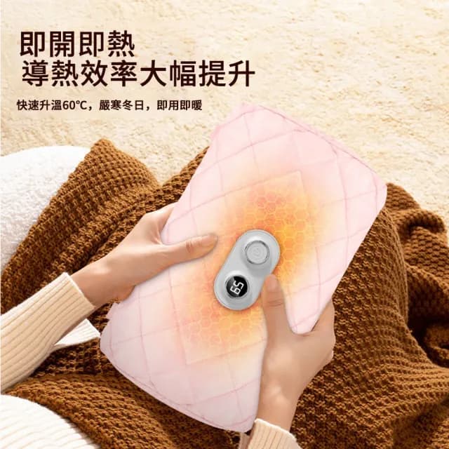【MUAN】USB石墨烯羽絨暖手寶 四檔恆溫雙面發熱暖手袋 智能數顯電暖袋 暖暖寶(交換禮物)