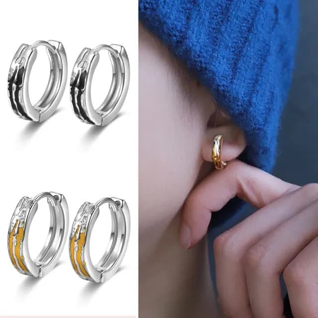 【LEESA】雙11 金屬銀飾\男款耳環\細緻紋路\撞色拼接\質感耳環\純銀耳飾\金屬耳扣\鎏金耳扣\線條設計