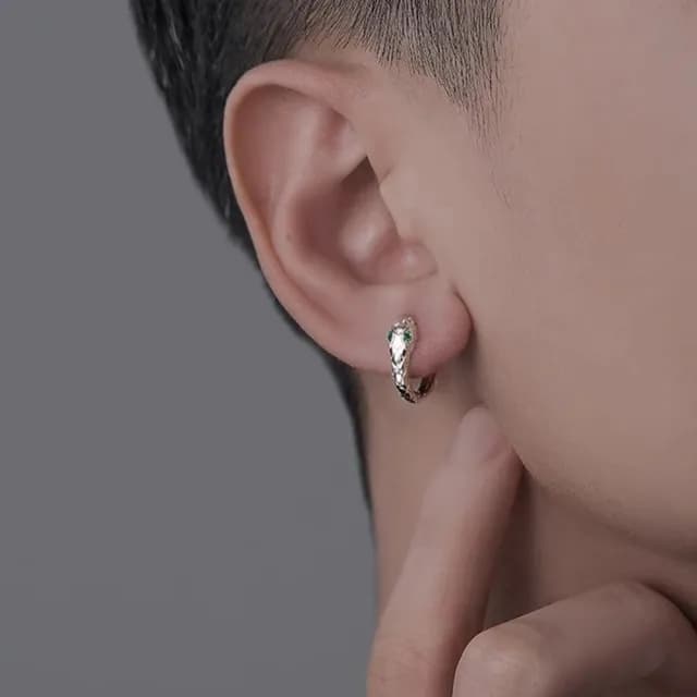 【MoonDy】耳環 男生耳環 蛇形耳環 s999足銀耳環 耳扣 靈蛇耳扣 抗過敏耳環 造型耳環
