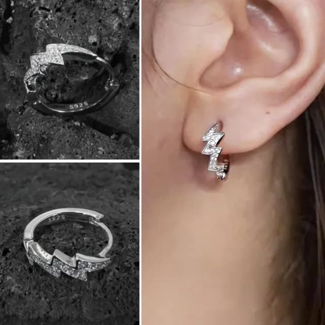 【LEESA】閃電圈圈耳環\純銀材質\質感簡約\氣質百搭\輕盈舒適\送禮首選\男士耳扣\個性耳飾\抗過敏