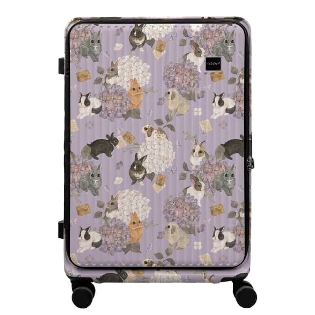 【NaSaDen 納莎登】25吋 萊茵系列 前開行李箱 英格藍貓聯名款 巴黎的優雅兔/綠兔(可擴充 上掀式行李箱)