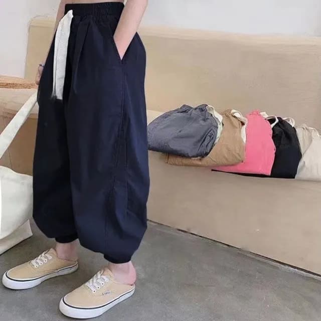 【橘魔法】垂墜寬鬆縮口長褲(大童 薄長褲 工作褲 縮口褲 防蚊 防曬 褲子 中性款 女童 男童 童裝)