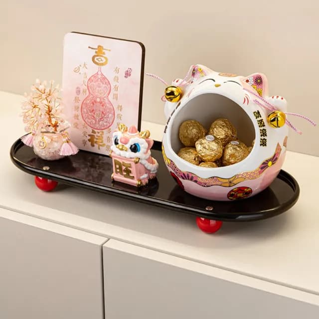 【巨匠】擺件 鑰匙收納 玄關擺件 亞克力置物架 招財貓鑰匙收納 喬遷新居禮物 客廳擺件(招財貓鑰匙擺件)