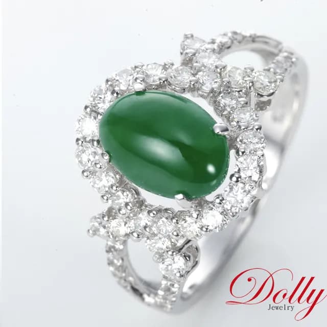 【DOLLY】18K金 緬甸高冰種老坑綠A貨翡翠鑽石戒指-003(母親節 長輩送禮首選)