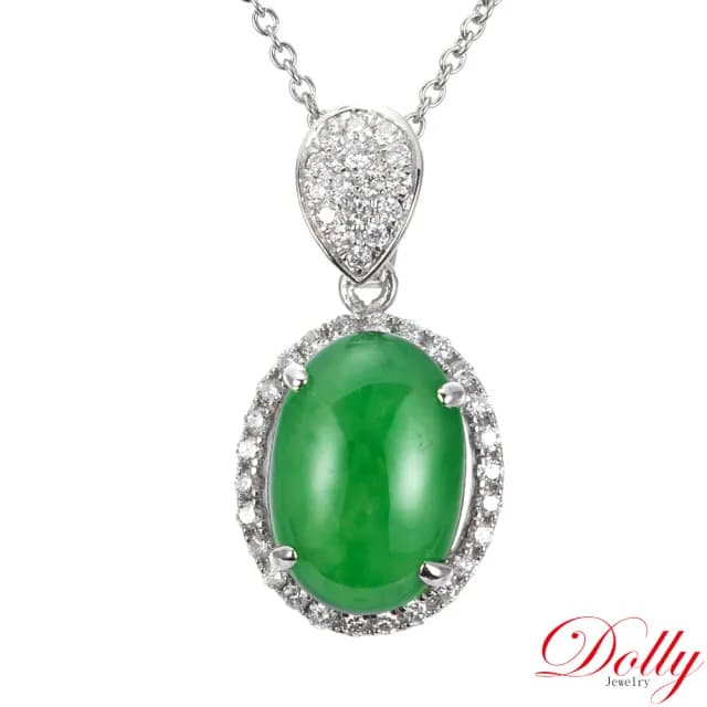 【DOLLY】14K金 緬甸冰種翡翠鑽石項鍊-007(母親節 長輩送禮首選)