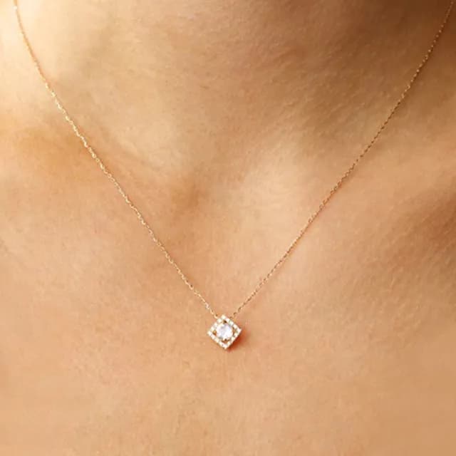 【CReAM】Yoshi 925純銀菱形閃耀亮鑽銀色玫瑰金色女項鍊項鏈(生日 禮物 送禮 禮盒)