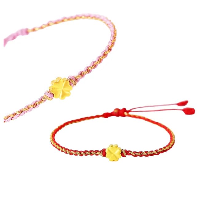 【Prisme】黃金手鍊 幸運草 粉色/紅色 編織手鍊(金重：約0.02錢±0.01)