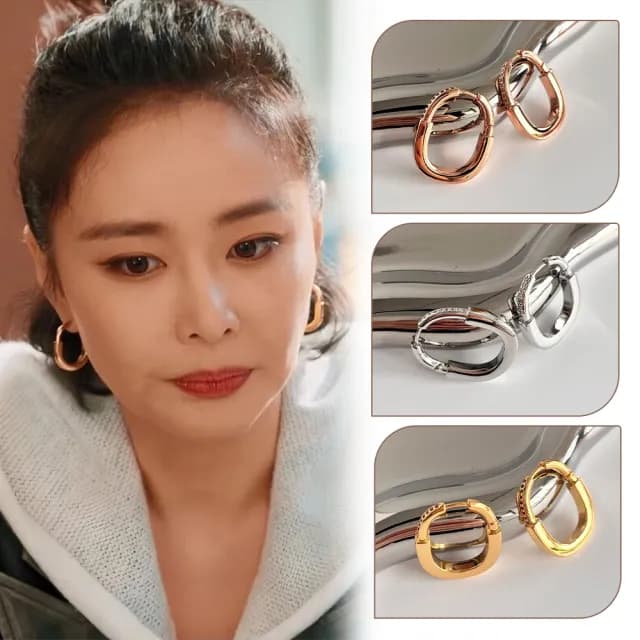 【MoonDy】環狀耳環 鋯石耳環 鎖頭耳扣 素色耳圈 橢圓耳飾 女生飾品 配飾 金屬耳環