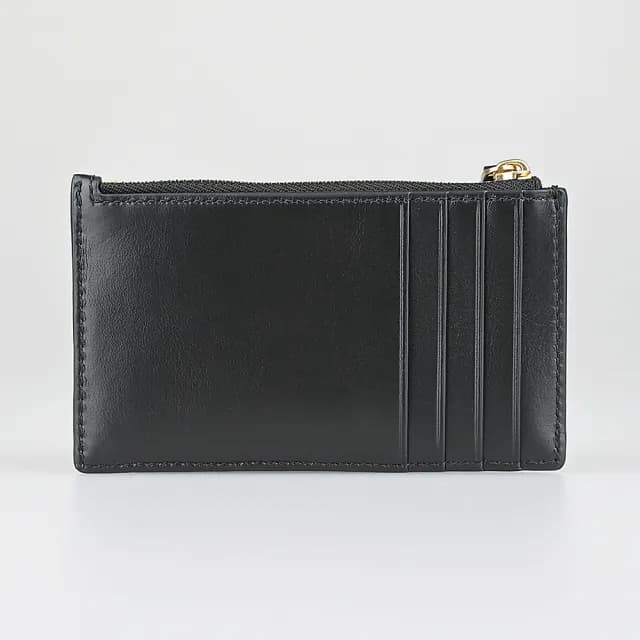 【TORY BURCH】TORY BURCH Kira立體古金字LOGO小牛皮菱格紋4卡拉鍊卡夾零錢包(黑)