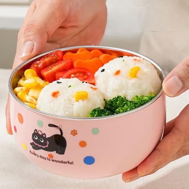 【吃吃飯】316不鏽鋼粉色兒童碗(雙層隔熱 真空保溫 防摔 加厚 防燙碗 露營 環保餐具 便當盒 飯碗 泡麵碗)