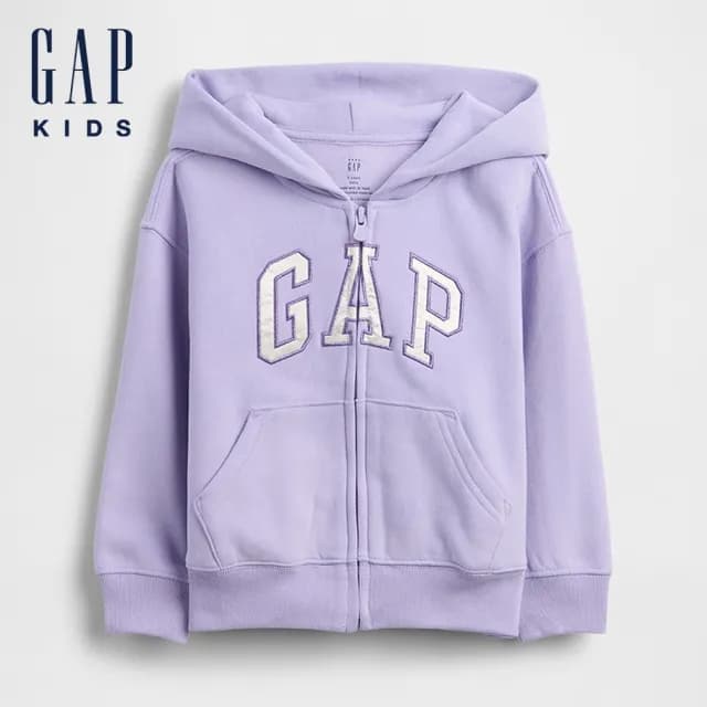 【GAP】女幼童裝 Logo刺繡刷毛連帽外套-紫色(816547)