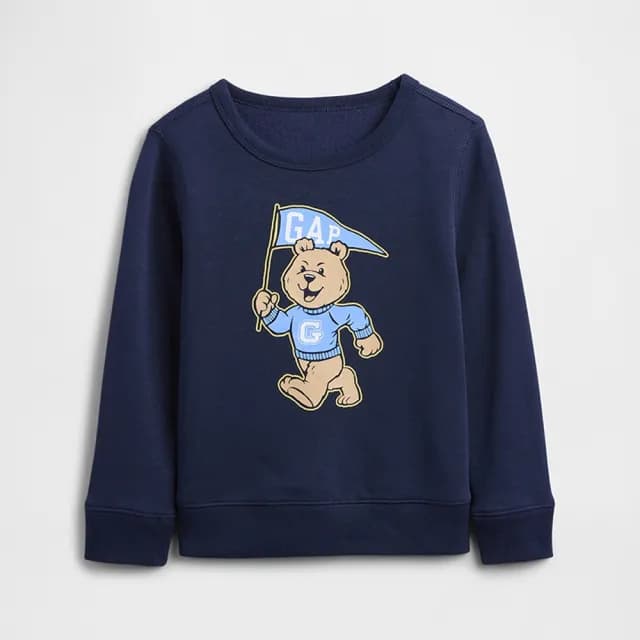 【GAP】男幼童裝 印花刷毛圓領大學T-海軍藍(822090)