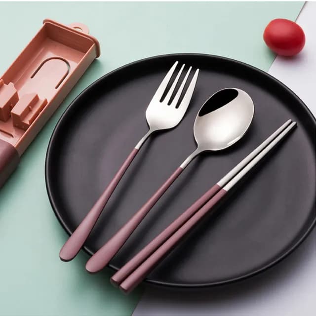 【BeOK】304不鏽鋼 環保餐具組 筷叉匙收納四件組(3色可選)