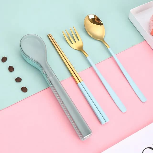 【BeOK】304不鏽鋼 環保餐具組 筷叉匙收納四件組(3色可選)