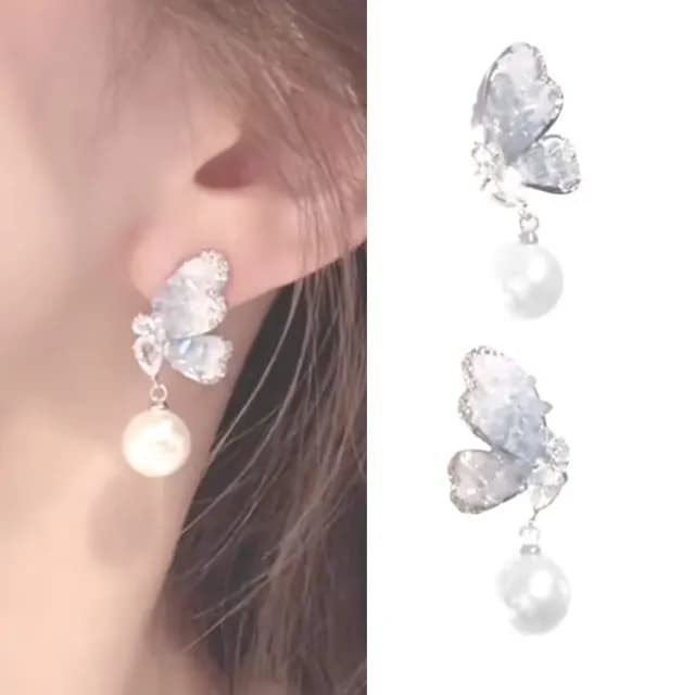 【翩翩起舞】蝴蝶珍珠耳飾1對(耳針 耳環 配飾 復古 精緻 氣質 女 飾品)