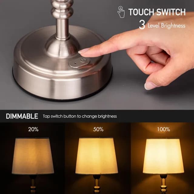 【alit】Mini LUNA：LED金屬布罩桌燈 - 極光銀(床頭燈 氣氛燈 露營燈 夜燈 觸摸調光 無線照明 交換禮物)