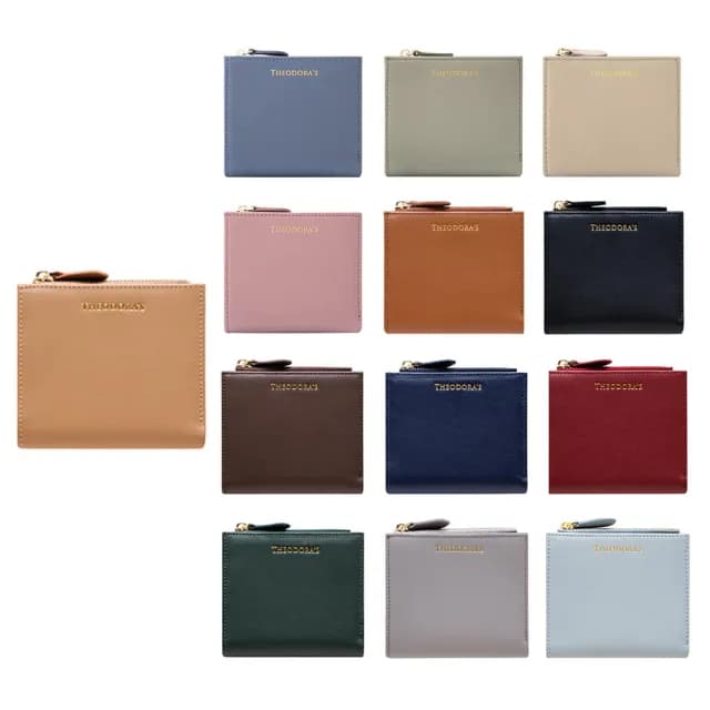 【THEODORA’S 希奧朵拉】品牌極薄RFID防盜對折拉鍊短皮夾(短夾 女夾 皮包 錢包)