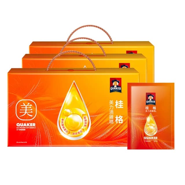 【QUAKER 桂格】買2送1-美力滴雞精52ml×8包x3盒 共24入(膠原蛋白/黑羽土公雞/BCAA/送禮推薦)