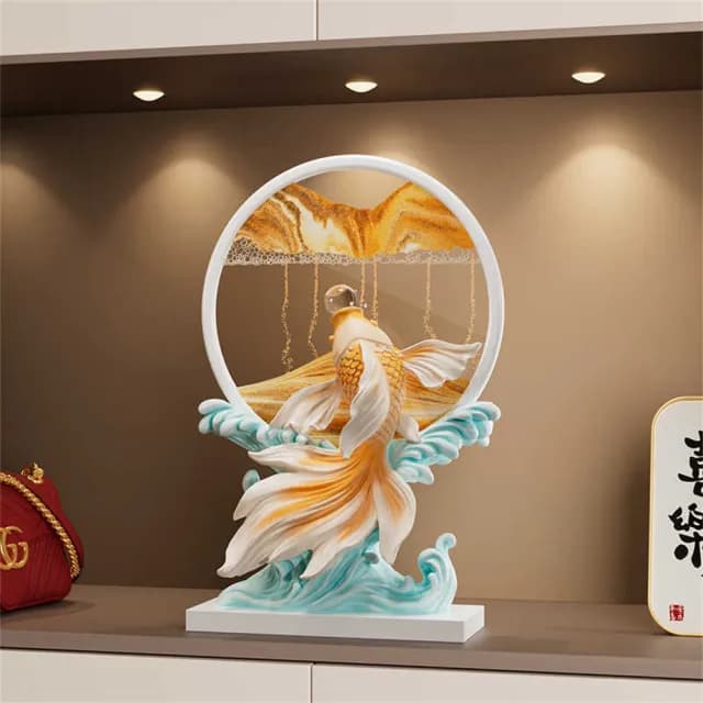 【超微米】年年有余流沙畫 創意擺件 桌上擺飾 電視櫃酒櫃擺設 客廳裝飾品 喬遷新居禮物(年年有余擺件 大號)