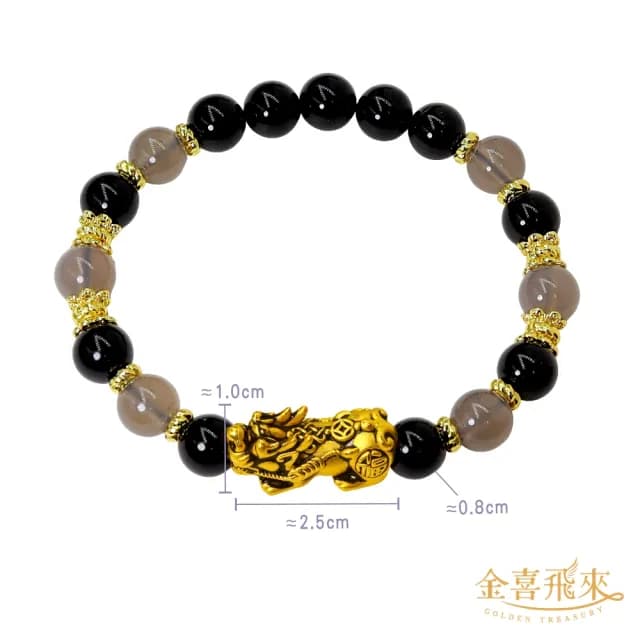 【金喜飛來】黃金手鍊招財黑金貔貅水晶串多選(0.57錢±0.03)