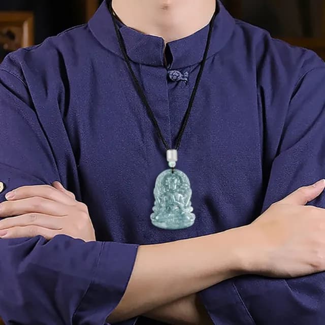 【Penny珮妮】A貨翡翠藍水 四臂觀音 吊墜項鍊(母親節 父親節 生日禮物 交換禮物 尾牙 新年 結婚 情人節)