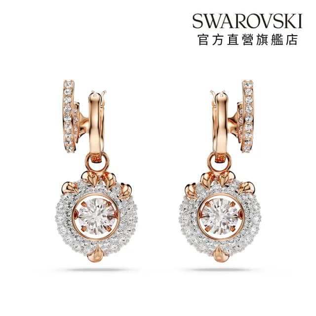 【SWAROVSKI 施華洛世奇】Dragon & Phoenix 水滴形耳環 龍爪 白色 鍍玫瑰金色(情人節禮物)
