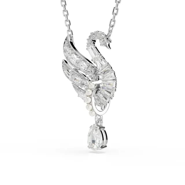 【SWAROVSKI 施華洛世奇】Swan 鏈墜 天鵝 白色 鍍白金色(情人節禮物)