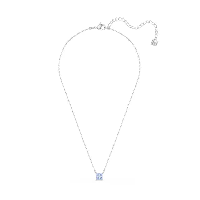 【SWAROVSKI 施華洛世奇】Matrix 鏈墜 方形切割 藍色 鍍白金色(情人節禮物)