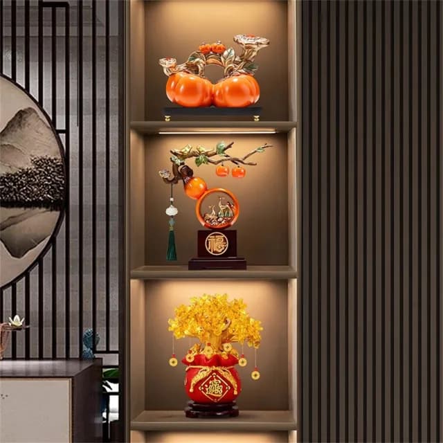 【新川】新中式 柿柿如意擺件 事事如意 福祿雙至(客廳裝飾品 搬家禮物 喬遷新居禮品)