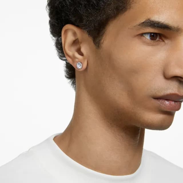 【SWAROVSKI 施華洛世奇】Una Angelic 耳釘 圓形切割 密鑲 白色 鍍白金色(情人節禮物)