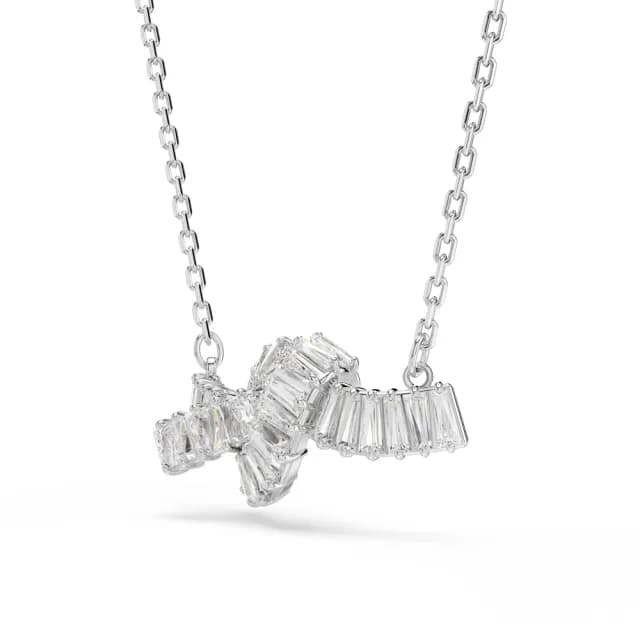 【SWAROVSKI 施華洛世奇】Matrix 鏈墜 長方形切割 繩結 白色 鍍白金色(情人節禮物)