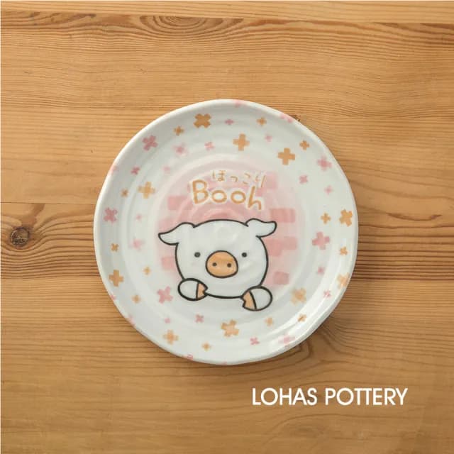 【LohasPottery 陸寶】日本製 美濃燒 動物卡通釉下彩壓紋餐具｜6.5 吋平盤 五入組(甜點盤 點心盤)