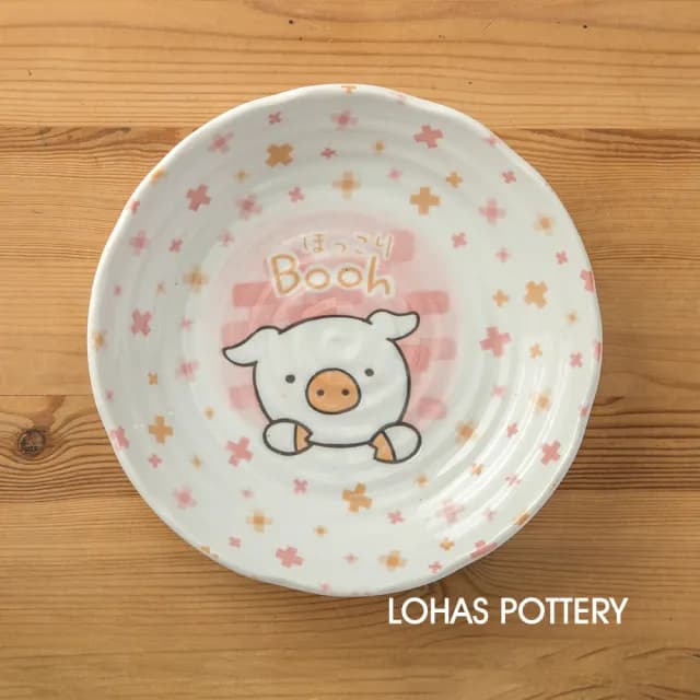 【LohasPottery 陸寶】日本製 美濃燒 動物卡通釉下彩壓紋餐具｜8.7 吋淺缽 五入組(義大利麵盤 主餐盤)