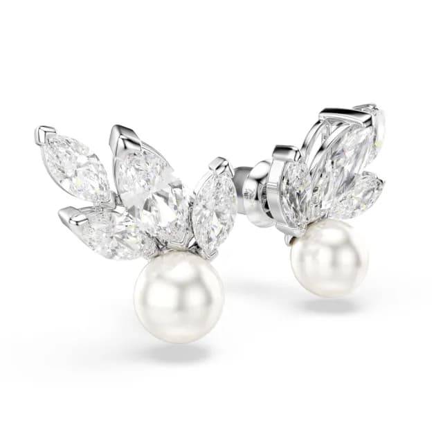 【SWAROVSKI 施華洛世奇】Louison Pearl 耳釘 穿孔耳環 葉 白色 鍍白金色(線上限定款)